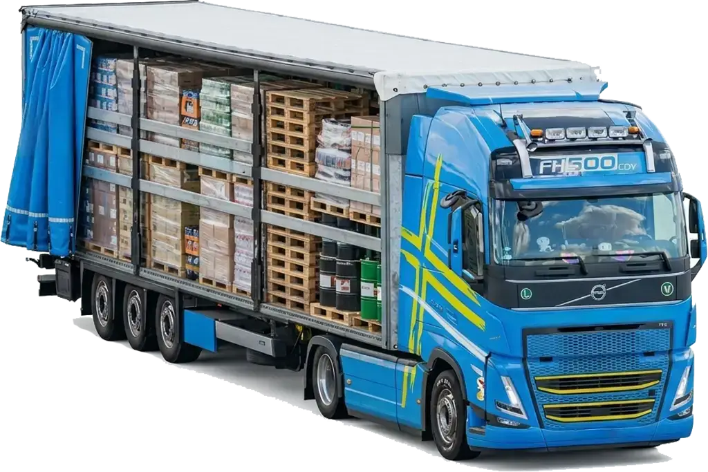 Poza in care este prezentat un ansamblu din flota noastra ce transporta marfuri in regim de grupaje
